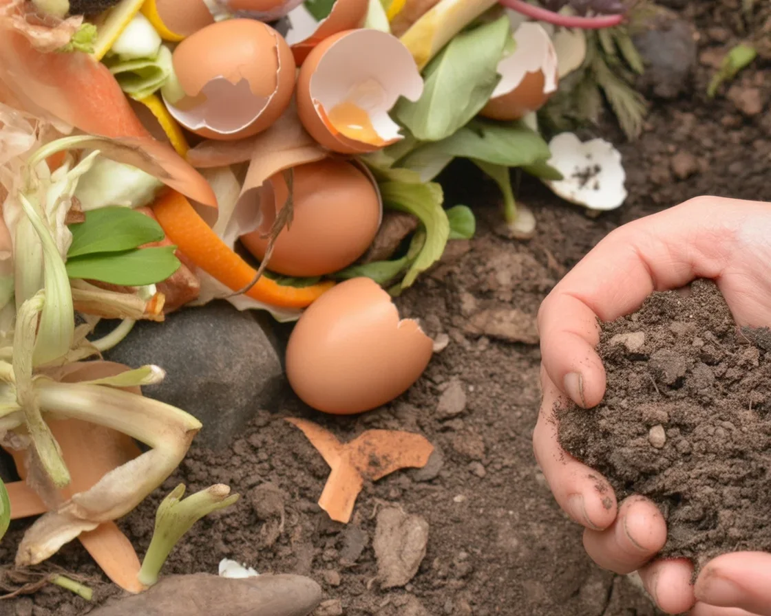 Illustration sur le compostage et la décomposition des matières organiques dans le jardin.